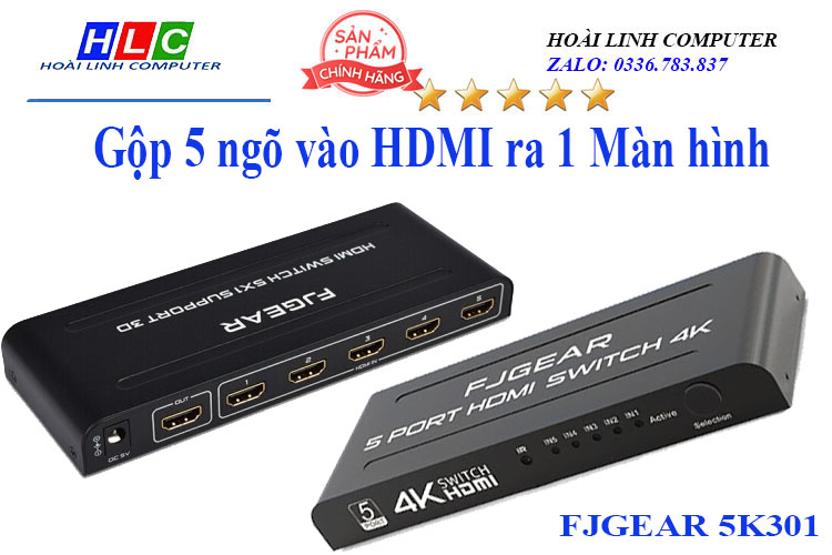 Bộ gộp 5 HDMI -- > 1 HDMI LCD 5K01 Fjgear