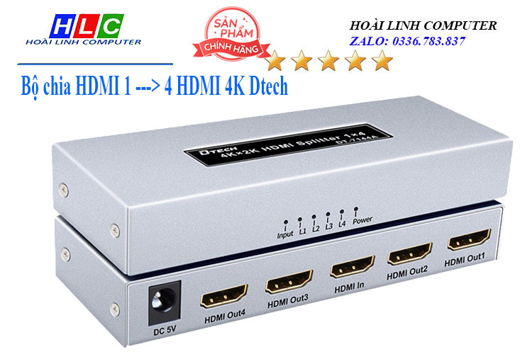 Bộ chia HDMI 1--->4 Dtech 4K 7144A