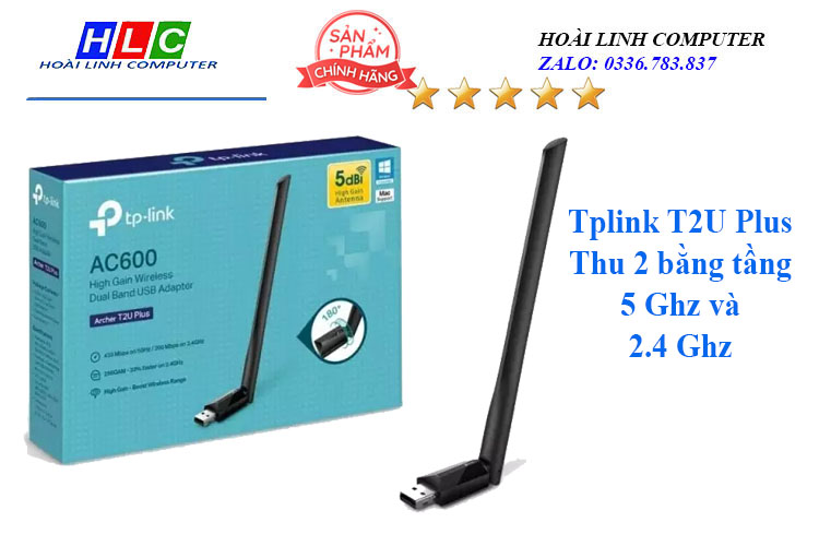 USB thu Wifi Tplink AC600 T2U Plus 1 Ăng ten, 2 bằng tầng