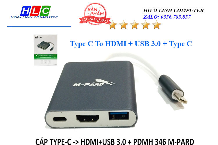 9. Cáp chuyển Type C --> HDMI + USB 3.0 + Type C hiệu Mpard 346
